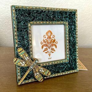 Dragonfly Teal Beaded Wood Boho Picture Frame